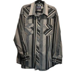 NWT Wrangler Pearl Snap 2XL XXL Cowboy Striped Button Down Shirt 19x35 Western